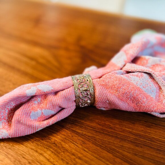 Vintage Silver Filigree Napkin Ring Set of 8 Fleur De Lis Design - Picture 6 of 6